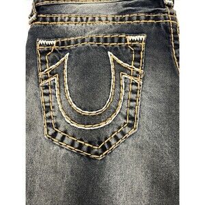 True Religion Rocco Distressed Relaxed Skinny Jeans Size 34 Waist 32 Inseam NEW